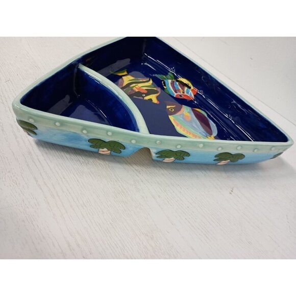 VTG Ceramic Hand Painted Milson & Louis Divided Chip & Dip Serving Platter Bowl - Picture 6 of 12